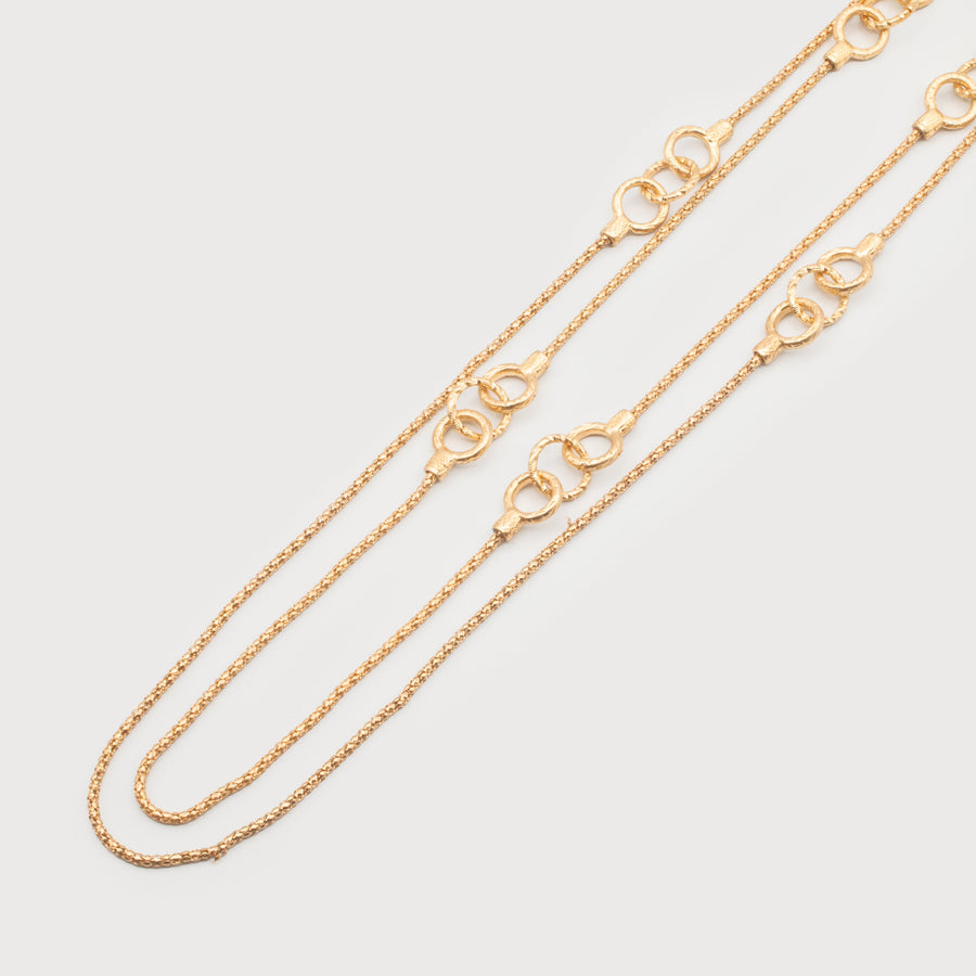 long double chain with multiple textured rings 1614-GLD