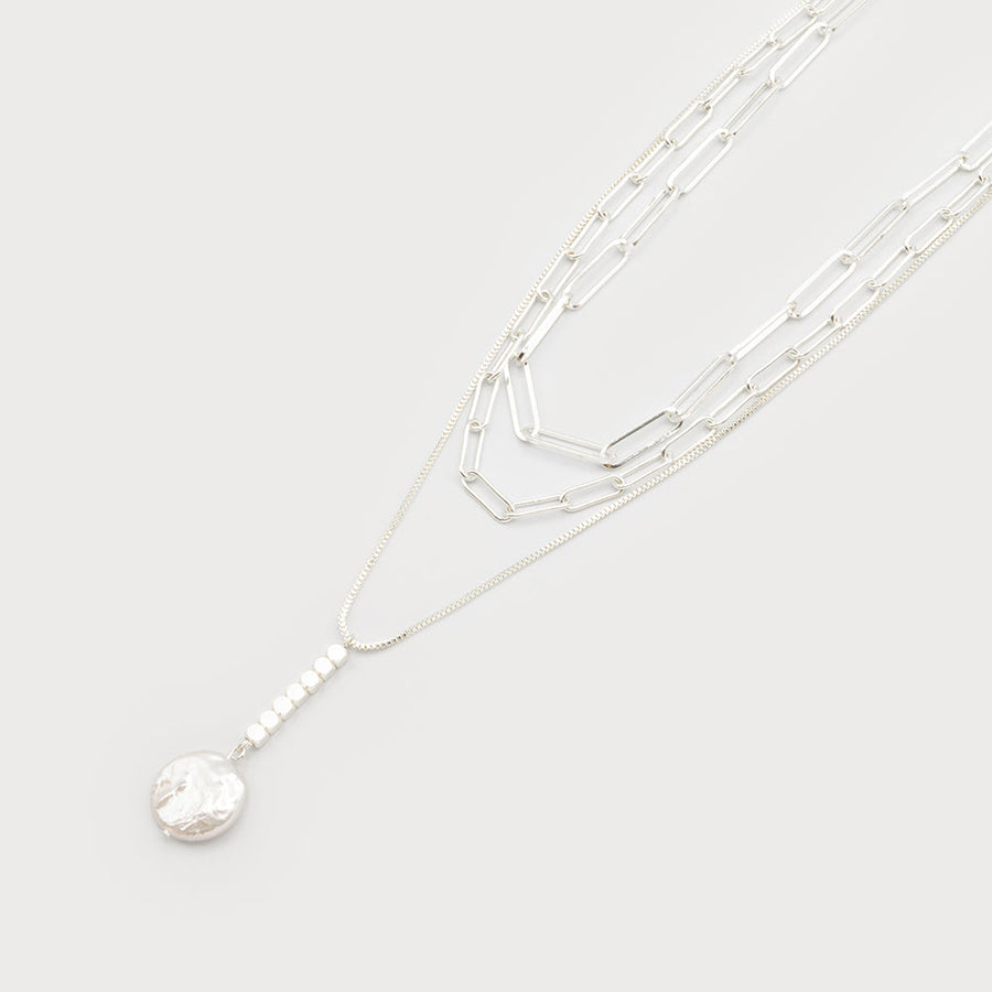 3 LAYERS NECKLACE WITH PEARL PENDANT 1730-SLV