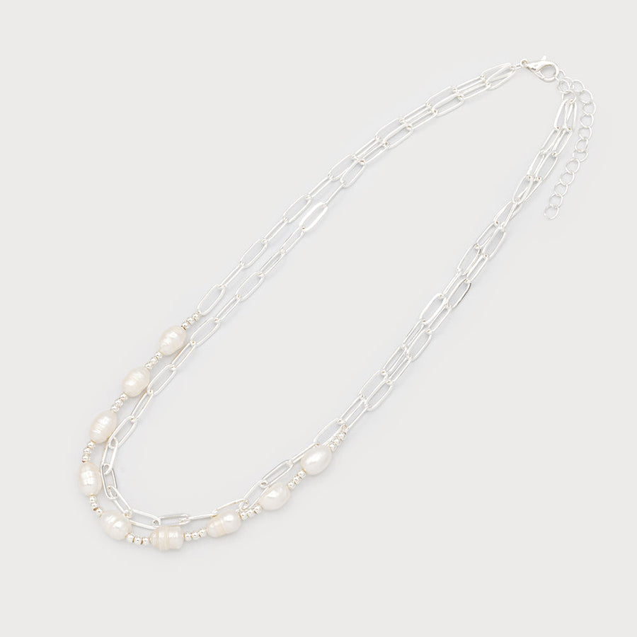 3 ROWS NECKLACES WITH IMITATION PEARL 1731-SLV