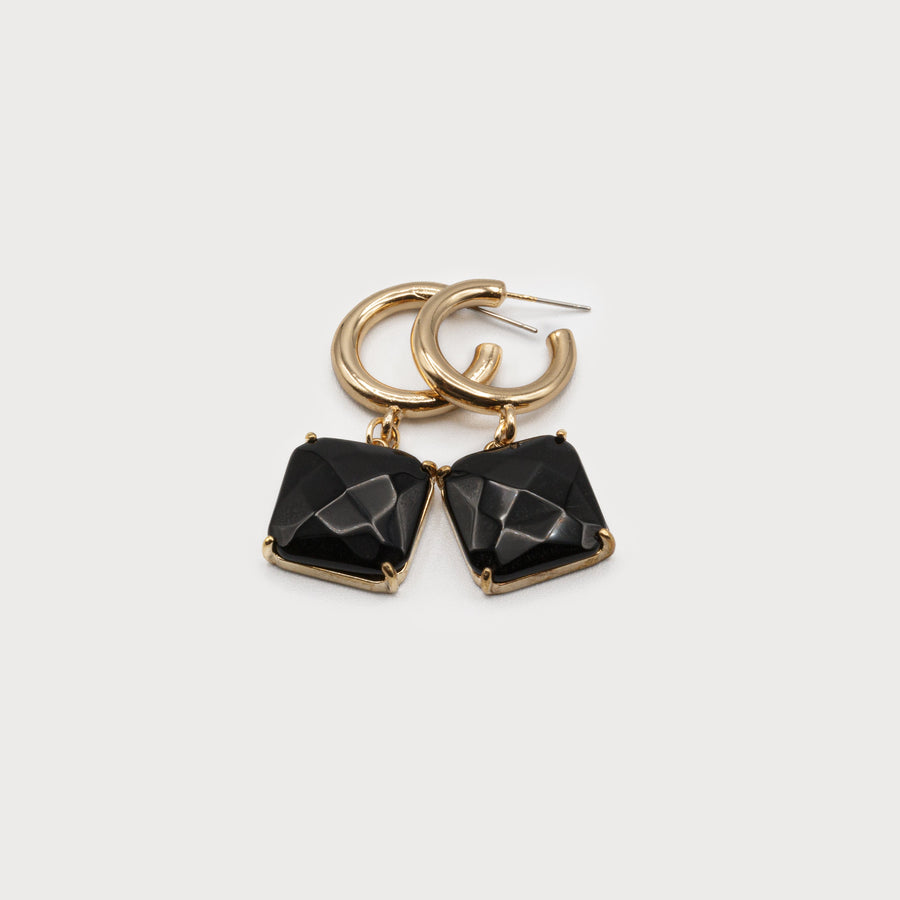 squared natural stones on hoops 2561-BLK-G