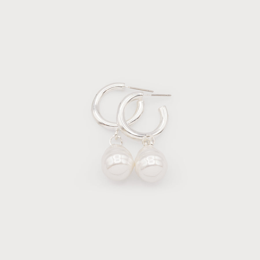 drop faux pearls on hoops 2575-SLV