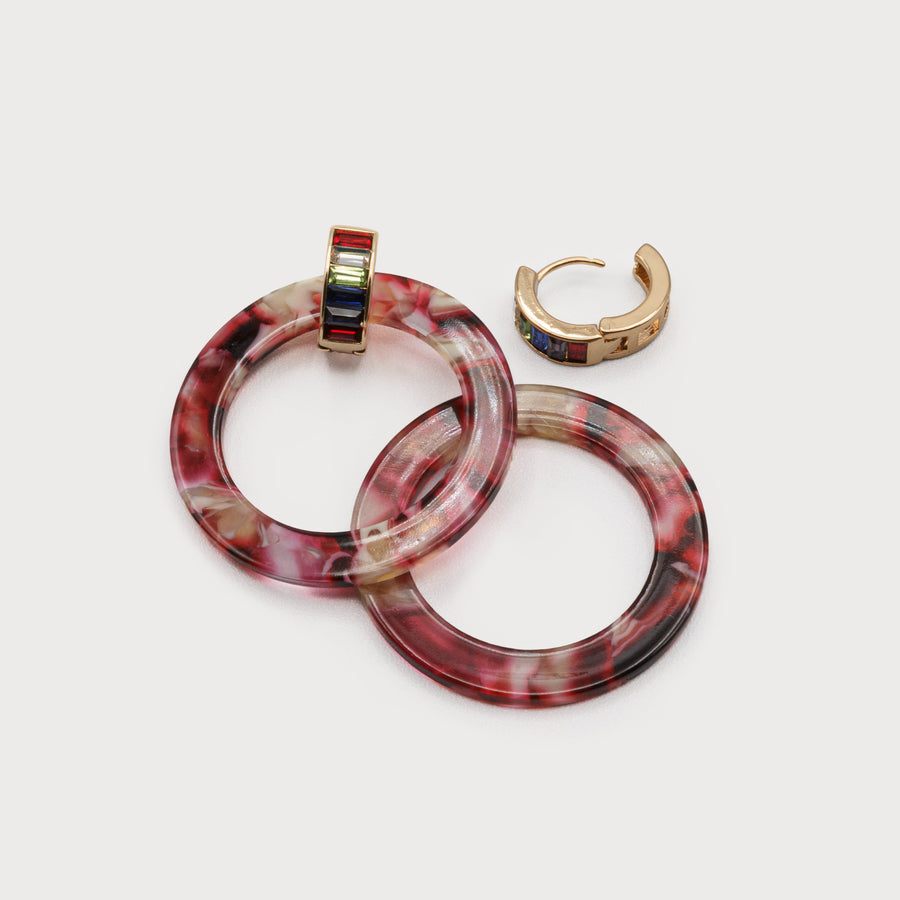 resin rings on hoops with crystals 2615-RED-G