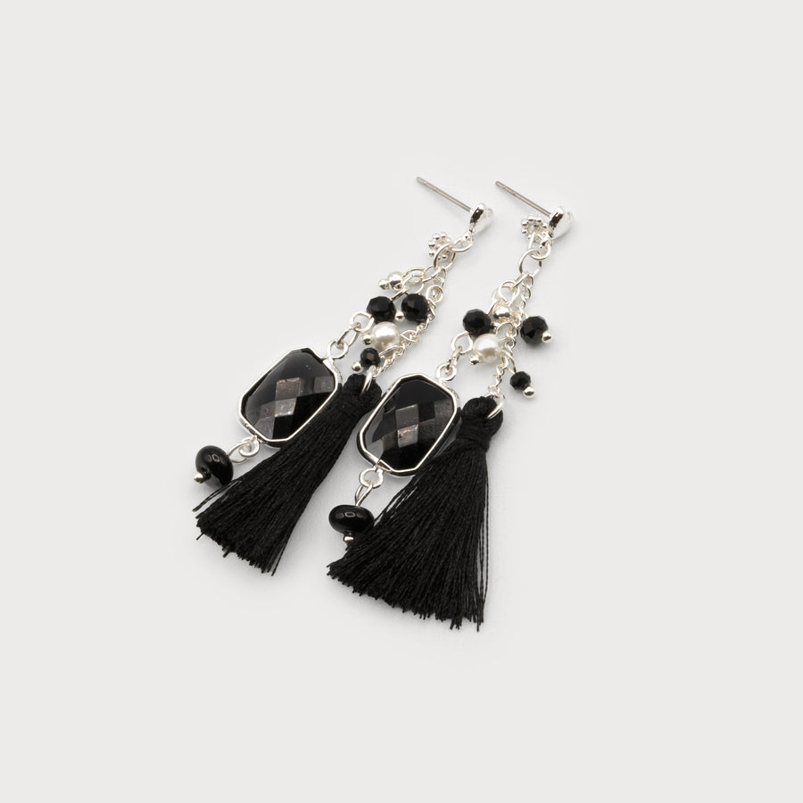 earring with tassel, pearls and
 metal. 2645-SLV