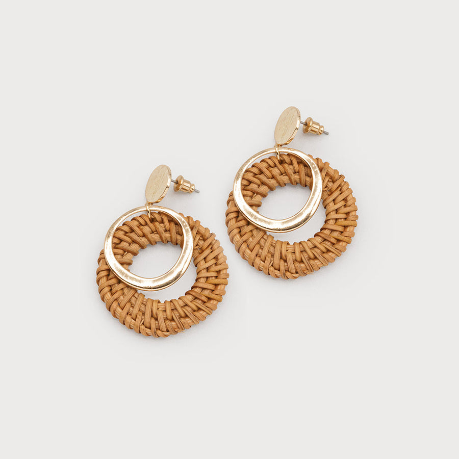 OVERLAPPING RINGS OF RAFFIA AND METAL 2701-TAN