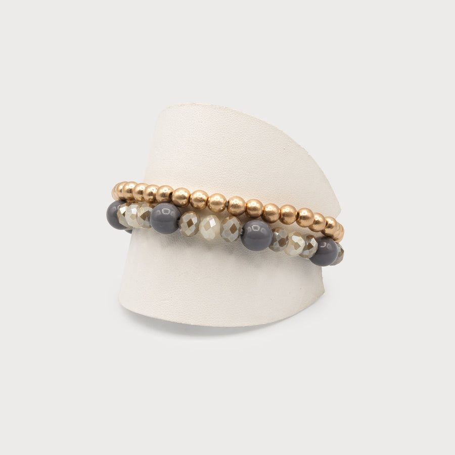 2 rows bracelet with metal and glass beads. 3292-MXG