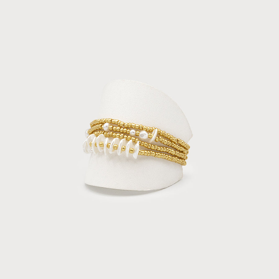 FOUR LAYERS BRACELETS ON ELASTICS WITH PEARLS AND SHELL 3315-GLD