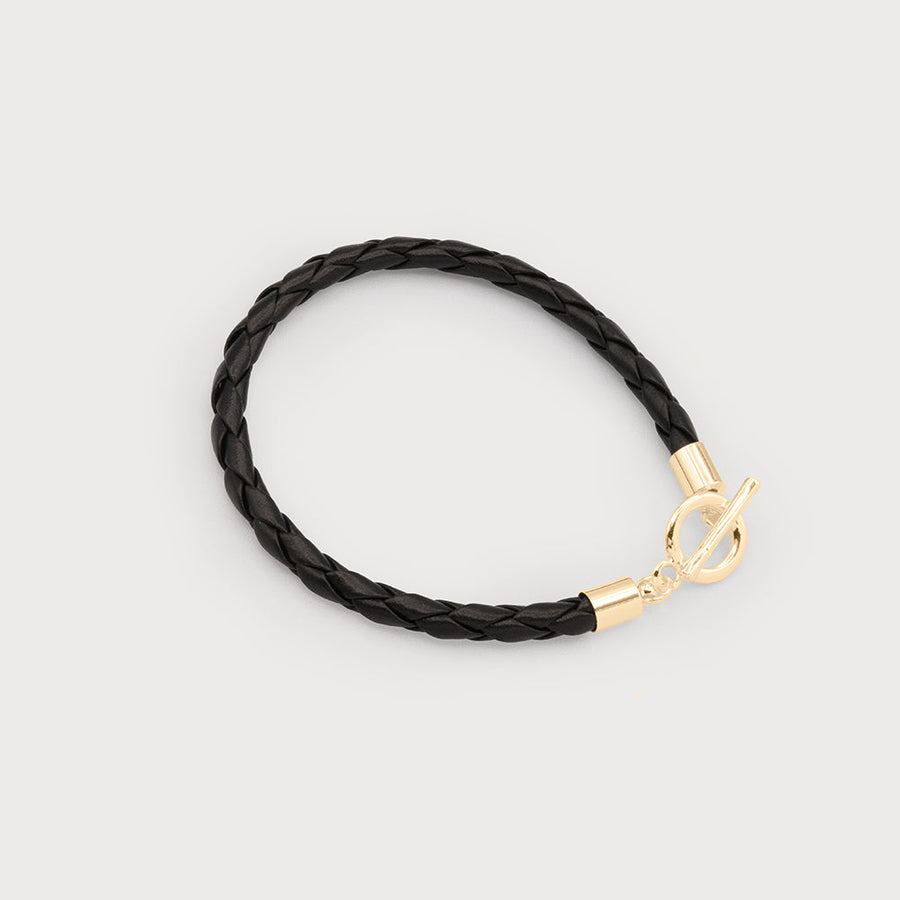 DELICATE IMITATION LEATHER BRADED BRACELET WITH T-BAR LOCK 3320-BLK-G