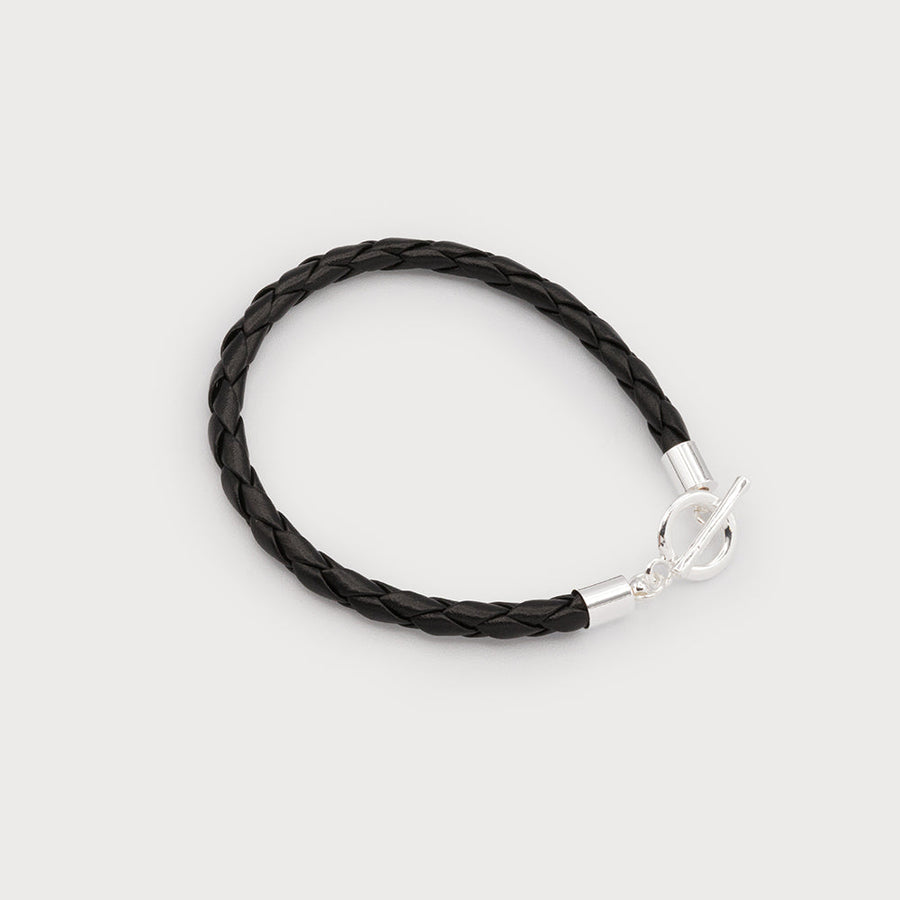 DELICATE IMITATION LEATHER BRADED BRACELET WITH T-BAR LOCK 3320-BLK-S