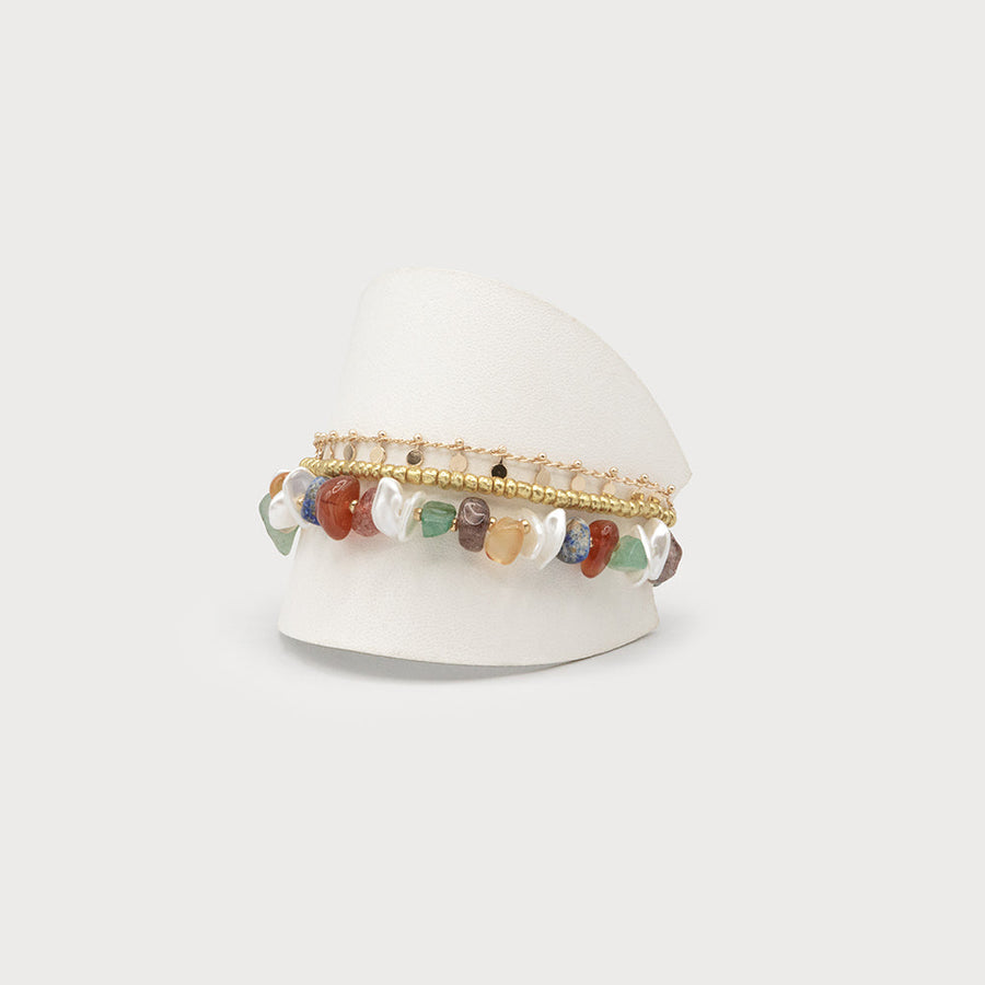 3 ROWS BRACELETS WITH METAL, SEMI-PRECIOUS STONES AND BREADS 3323-MUL-G