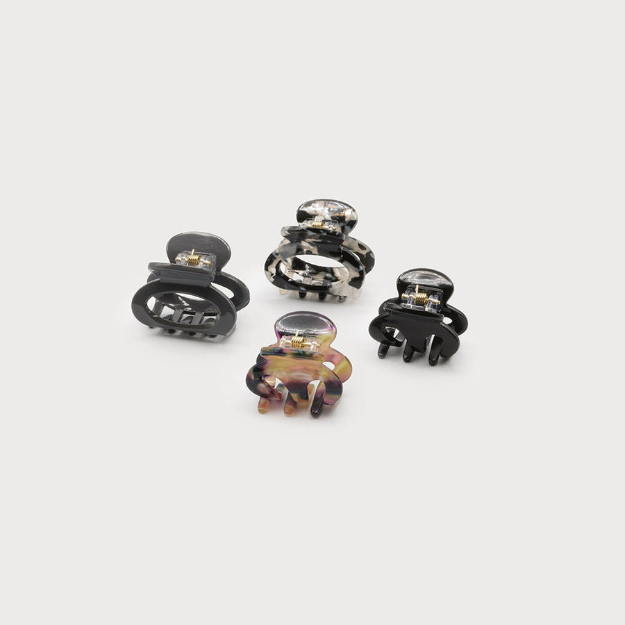 SET OF 4 TWO SIZE CLIPS - PATTERN & SOLID COLOR 5024-BLK