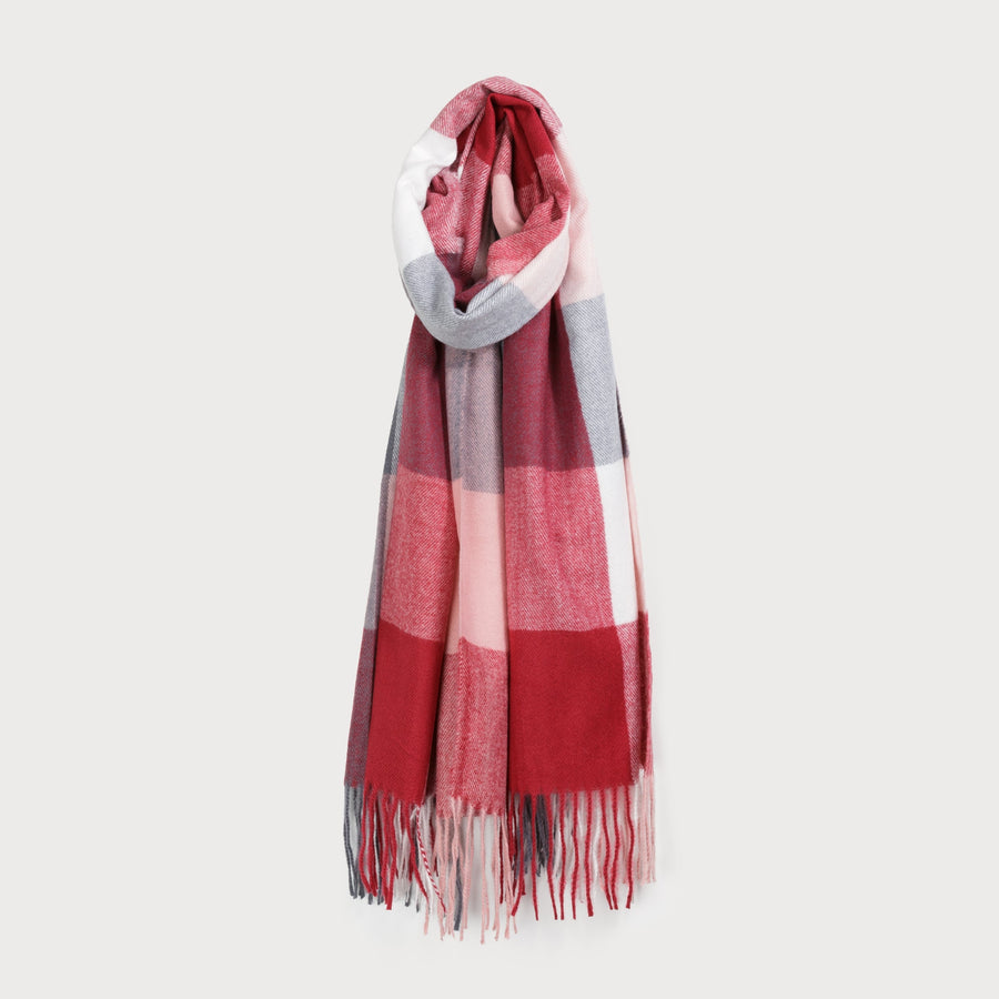 large, warm & soft plaid pattern scarf 6162-RED