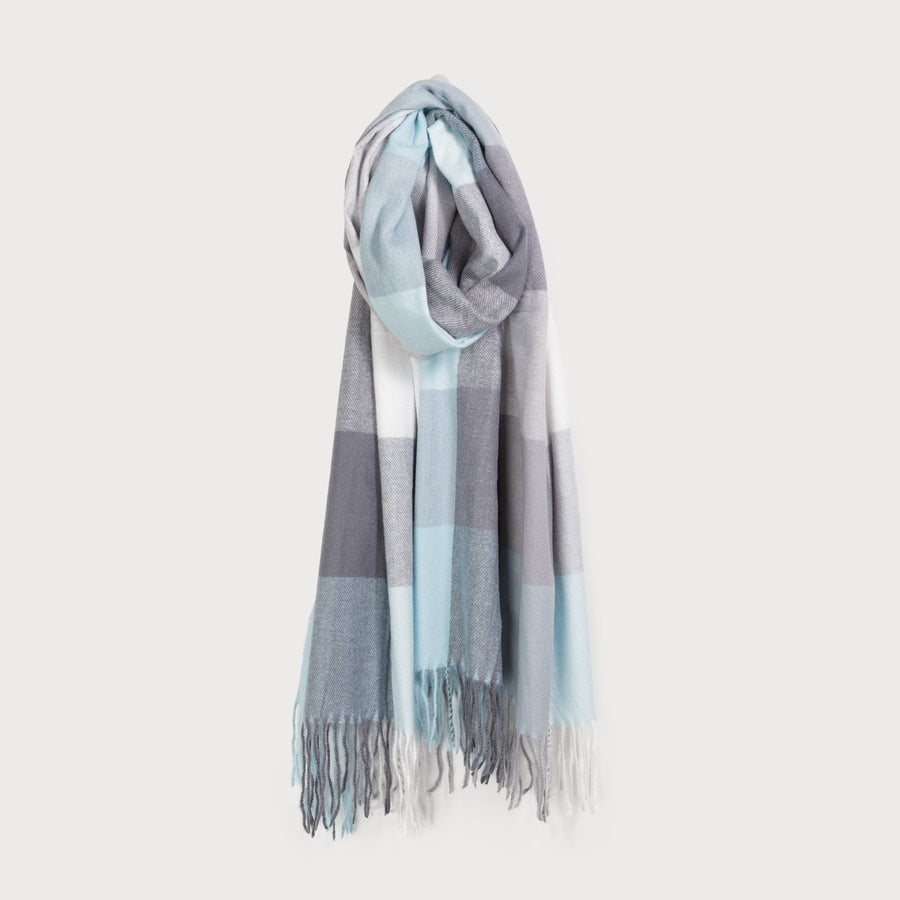 large, warm & soft plaid pattern scarf 6162-SKY