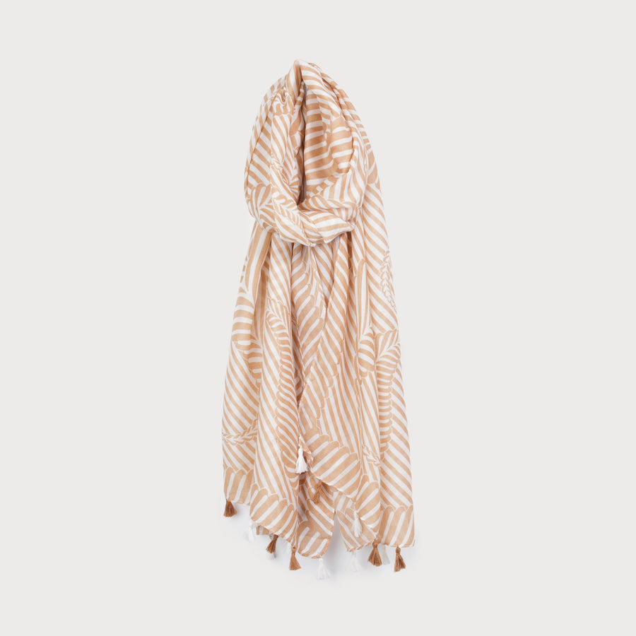 light and beautiful two tones stripes print scarf with tassels 6182-BGE