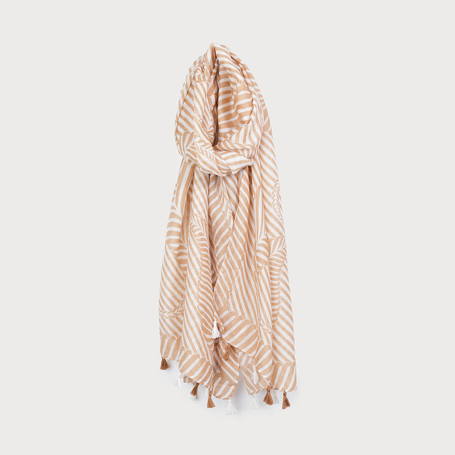 LIGHTWEIGHT TWO-TONE STRIPED SCARF WITH POMPOMS 6182-BGE