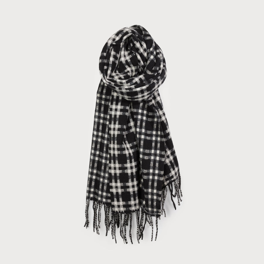 large, warm & soft plaid pattern scarf 6188-BLK