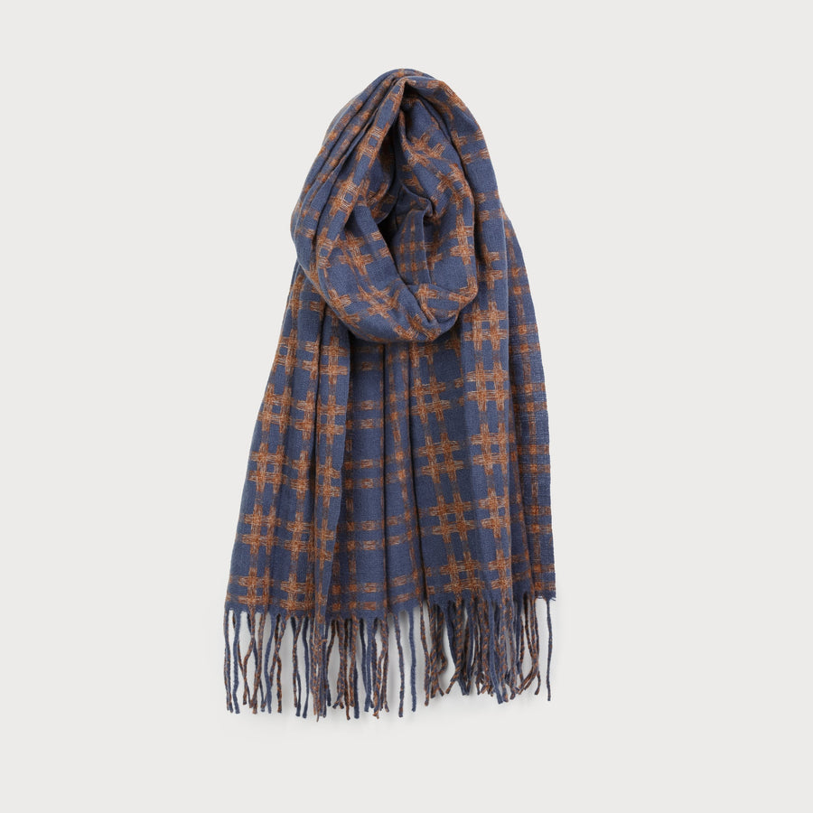 large, warm & soft plaid pattern scarf 6188-BLU