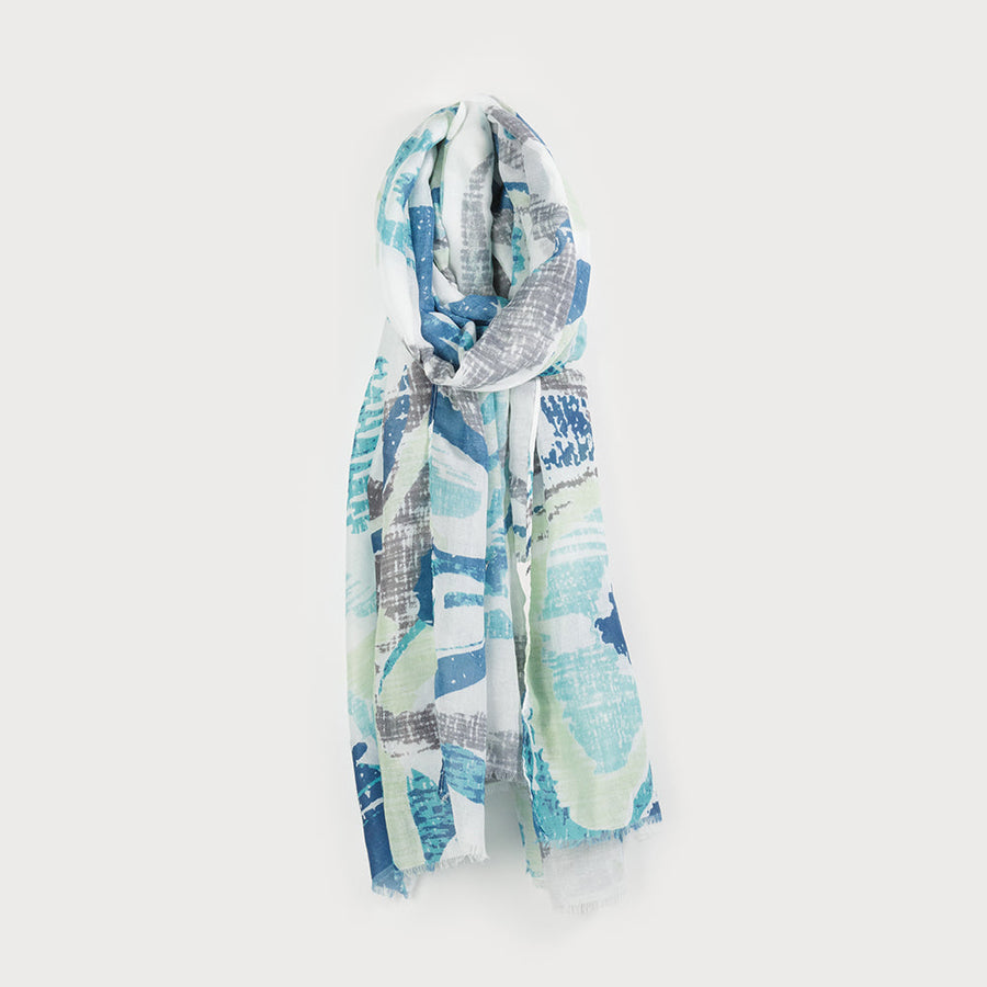 LIGHTWEIGHT SCARF WITH ABSTRACT PRINT 6192-BLU