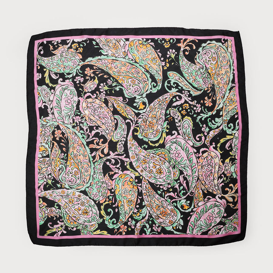 SATIN SQUARED SCARF WITH PAISLEY PRINT 6203-BLK