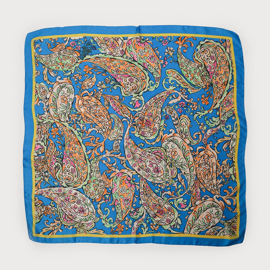 SATIN SQUARED SCARF WITH PAISLEY PRINT 6203-BLU