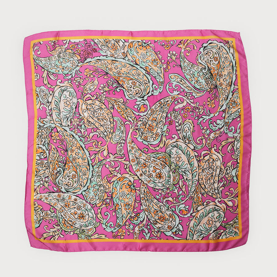 SATIN SQUARED SCARF WITH PAISLEY PRINT 6203-PNK