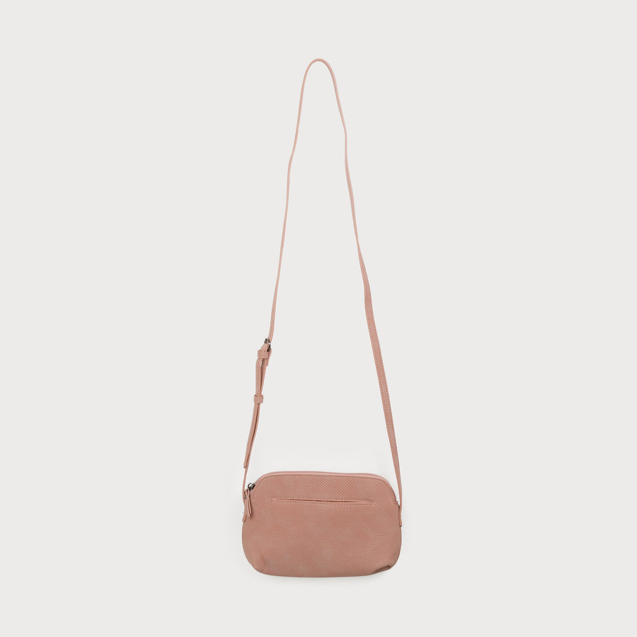 half moon crossbody bag with inside pocket zipper closer and adjustable strap. soft faux leather with classic pebbled texture 7132-BLH