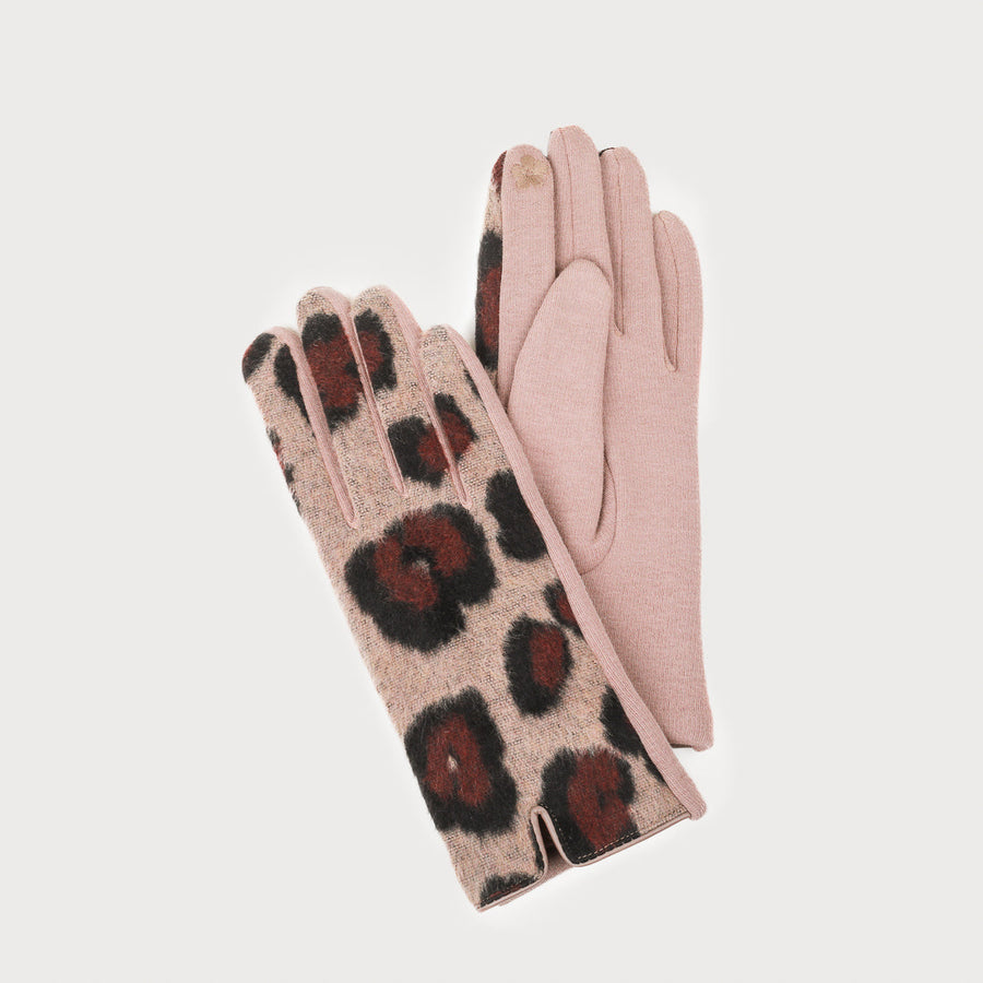 soft and warm printed stretch gloves 9002-LEO-B