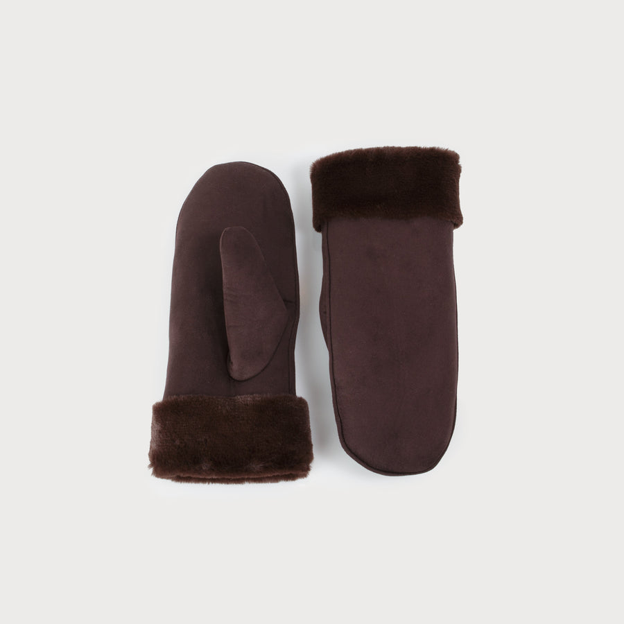 warm puffer mittens with fake fur cuff 9008-BRN